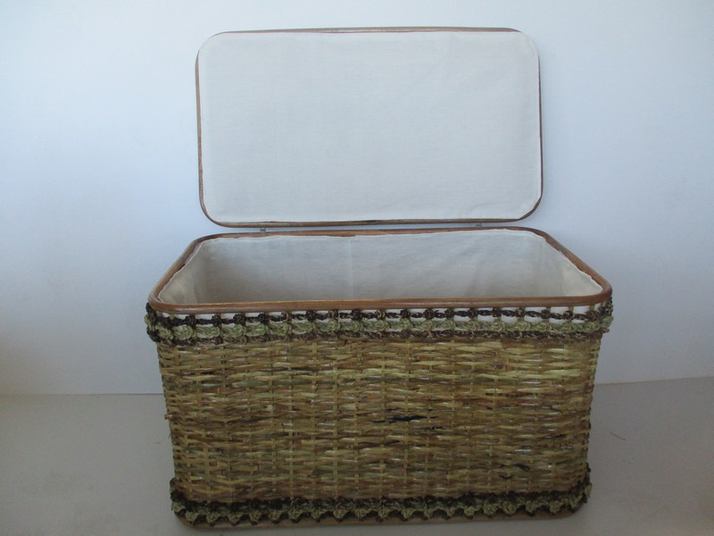 26-0057/2 CESTO PORTA BIANCHERIA IN VIMINI RATTAN CM 60X37X40 H